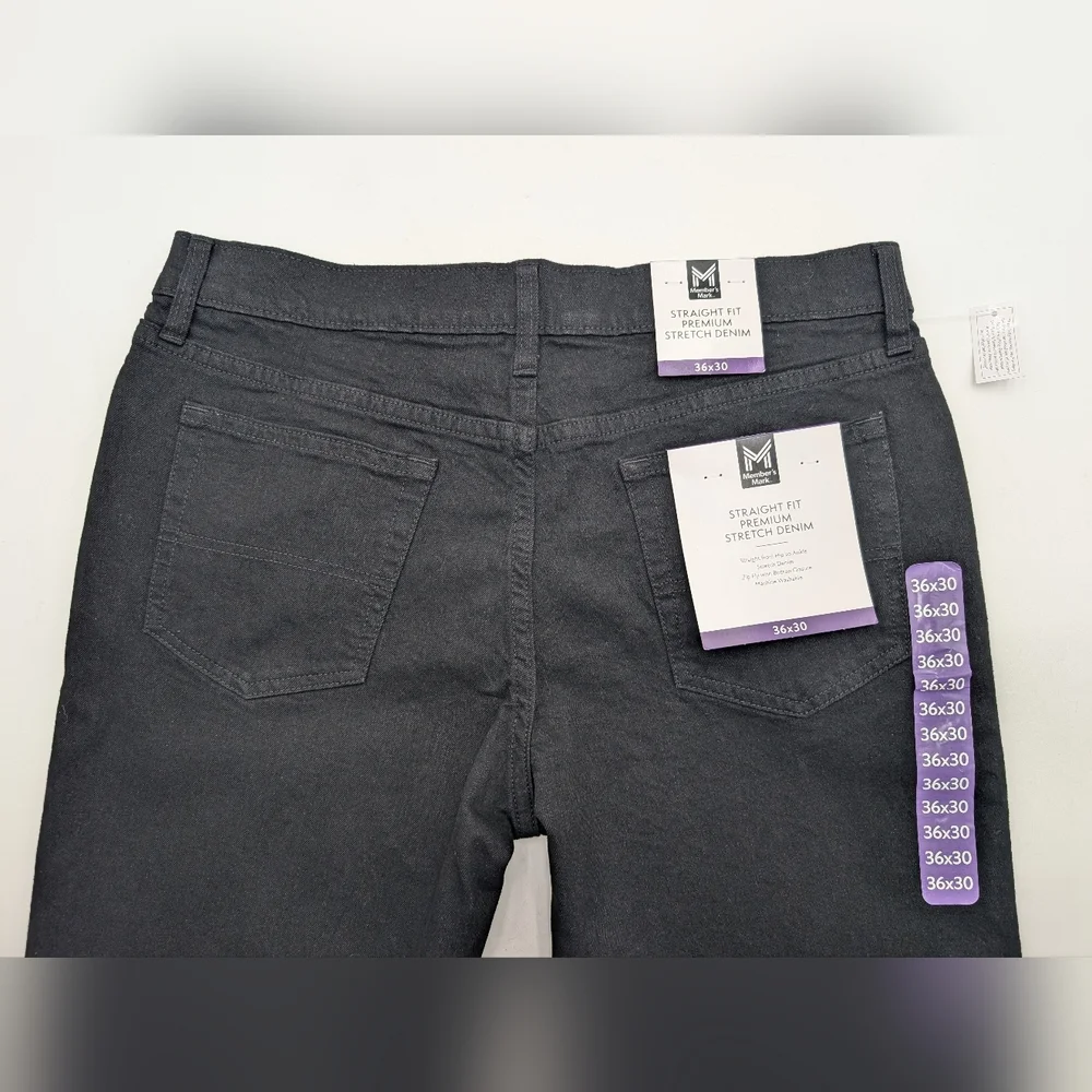 NWT Member's Mark Size 36x30 Men's Black Jeans 98% Cotton 2% Spandex